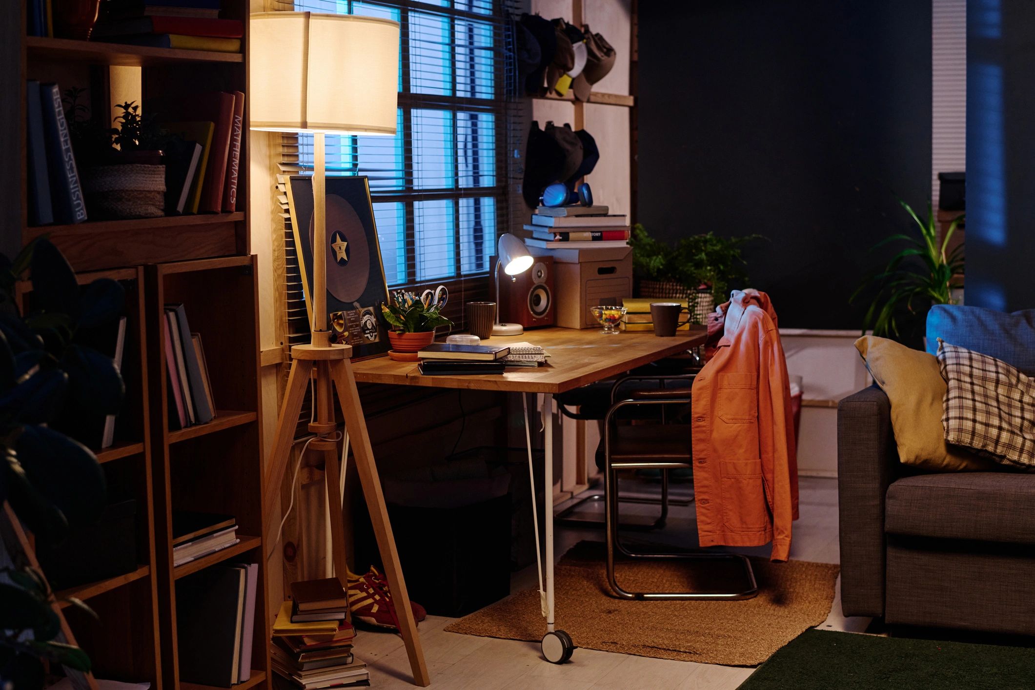 Cozy lifestyle workspace with warm, inviting decor